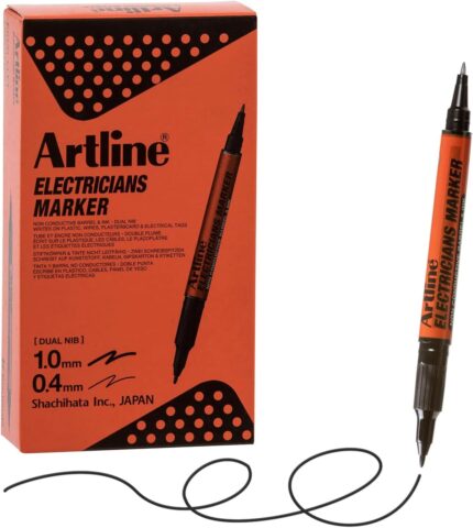 Electricians Markers | Twin-Nib | Professional Series | Non-Conductive Ink & Barrel | EKPR-ELFT | 0.4mm Fine/1.0 Bullet Tips | Pack of 12 | Black