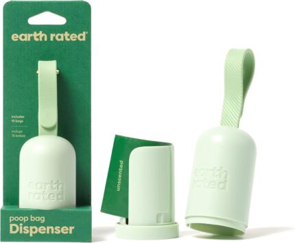 Earth Rated Dog Poop Bag Holder with Bags, Durable and Guaranteed Leakproof, Unscented, 1 Dispenser and 15 Count