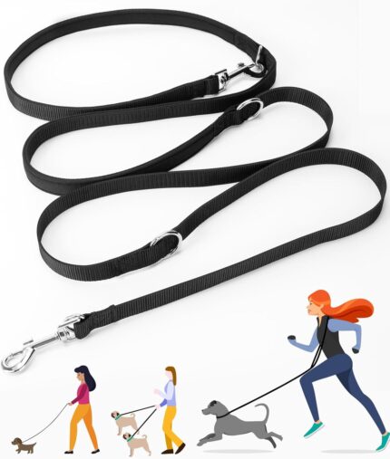 Hands Free Dog Leash, 8ft Nylon Adjustable Dog Training Leash for Walking, Running & Hiking, Tangle Free Crossbody Dog Leash for Small, Medium & Service Dogs (Black)