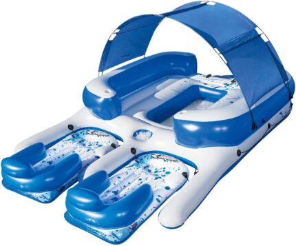 Bestway CoolerZ Tropical Breeze III Inflatable 8-Person Floating Island with UV Sun Shade and Connecting Lounge Rafts