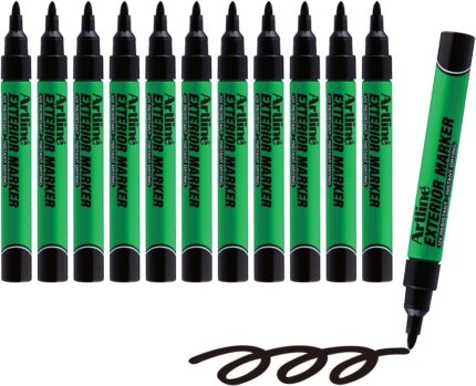 Exterior Markers | Professional Series | For Multiple Exterior Surfaces | UV Resistant Permanent Ink | Heavy Duty Construction Markers | EKPR-EXM | 1.5mm Bullet Tip | Pack of 12 | Black