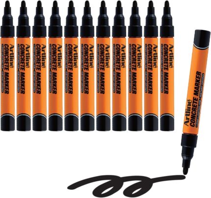 Professional Concrete Permanent Markers with Durable 1.5mm Bullet Tip, Heavy Duty and Ideal for Rough Surfaces, Quick-Dry Ink Construction Markers, and for Parking Lot Marking - Black, 12-Pack