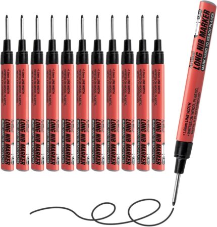 EKPR-LNM Professional Series Long Nib Markers | Permanent | Deep Hole Marking | Inspections | Hard-to-Reach | 1.0mm Bullet Tip | Pack of 12 (Black)