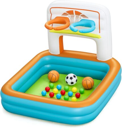 Kick 'N Swish - 3-in-1 Multi-Use Ball Pit, 47x 42x33, Inflatable Sports Activitiy Center, Basketball-Soccer-Ball Pit, Indoor-Outdoor Kids 2+