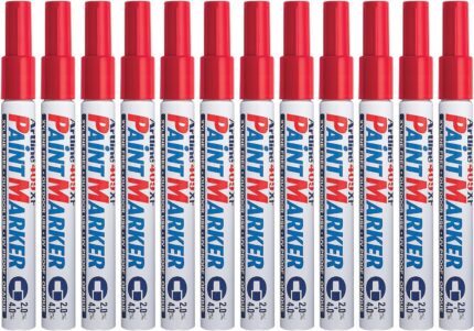 409XF Paint Markers for Wood, Glass, and Plastic, Waterproof Marker for Indoor/Outdoor Applications, Opaque Permanent Markers Chisel Tip 2.0-4.0mm - Red, 12 Pack